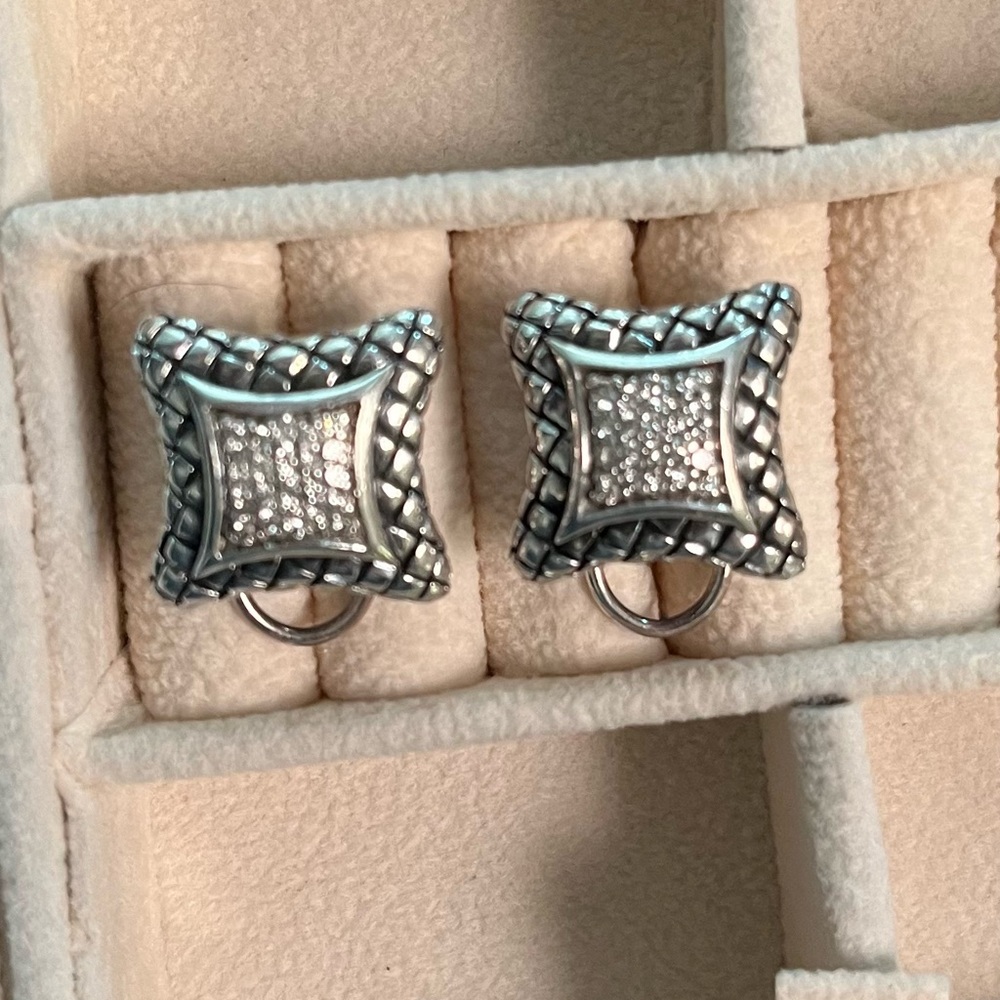 Vintage Scott Kay Sterling Silver Pave Diamond Earrings